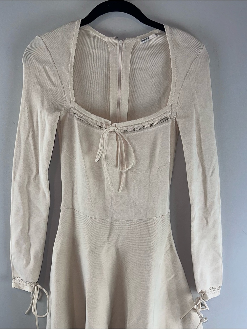 House of CB Caprice Rib Knit Long Sleeve Flare Cottagecore Cream Dress Size XS - Picture 3 of 10